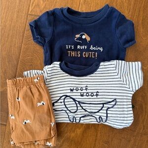 Carters Baby Dog Graphic Bodysuits/shirt with Tan Puppy shorts bundle